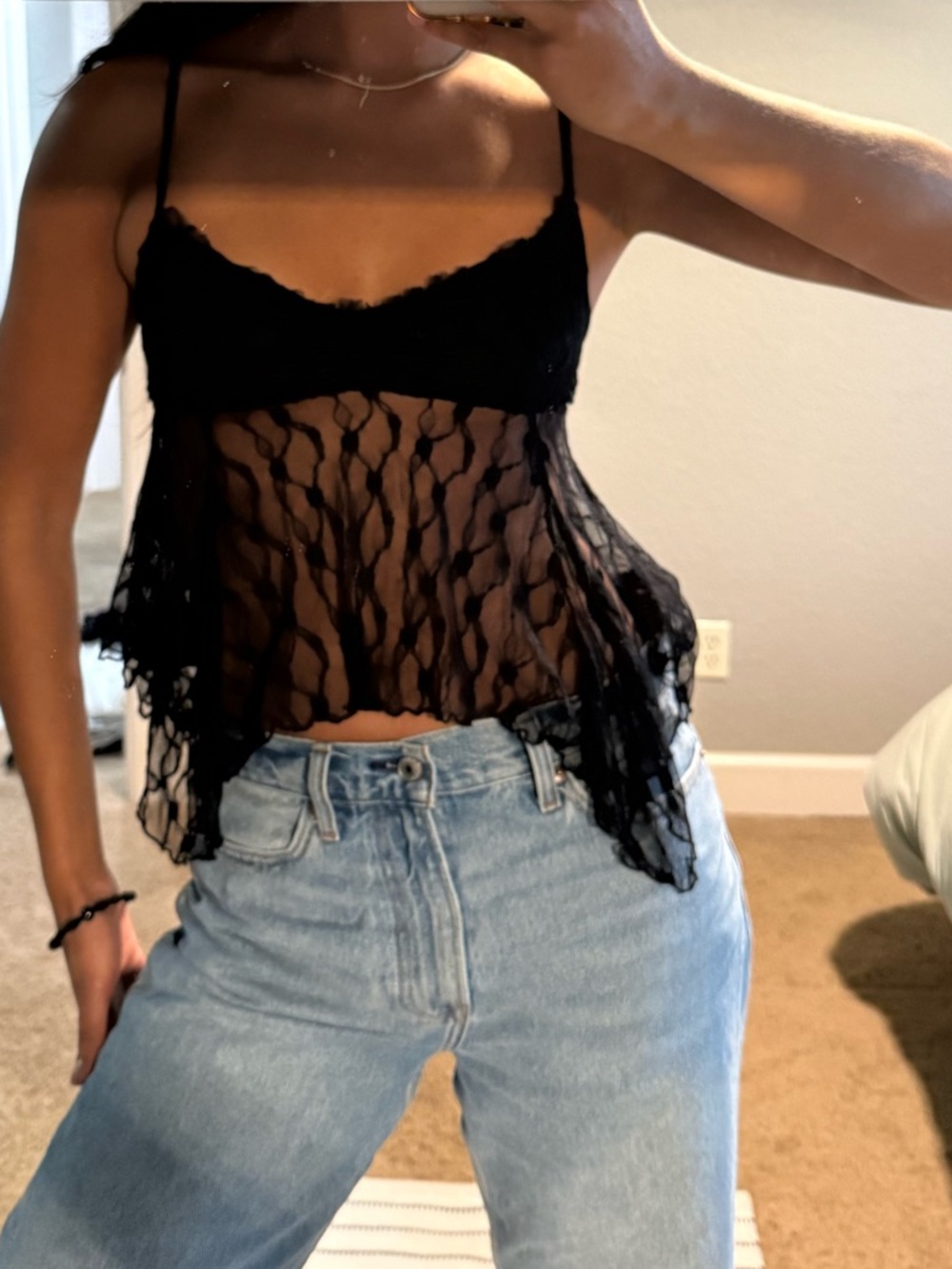 Kimchi Blue Black Sheer Lace Camisole